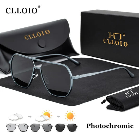 CLLOIO Fashion Aluminium Photochromic Sunglasses Men Women Polarized Sun Glasses Chameleon Anti-glare