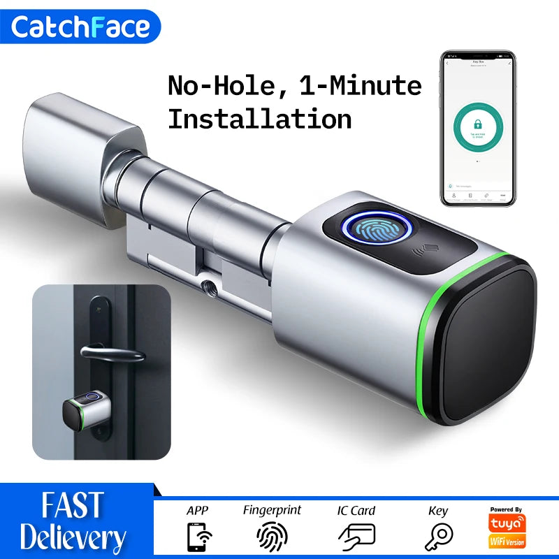 Euro Tuya TTLock APP Fingerprint RFID Card DIY Cylinder Lock Biometric Electronic Smart Door Lock Digital Keyless Replace