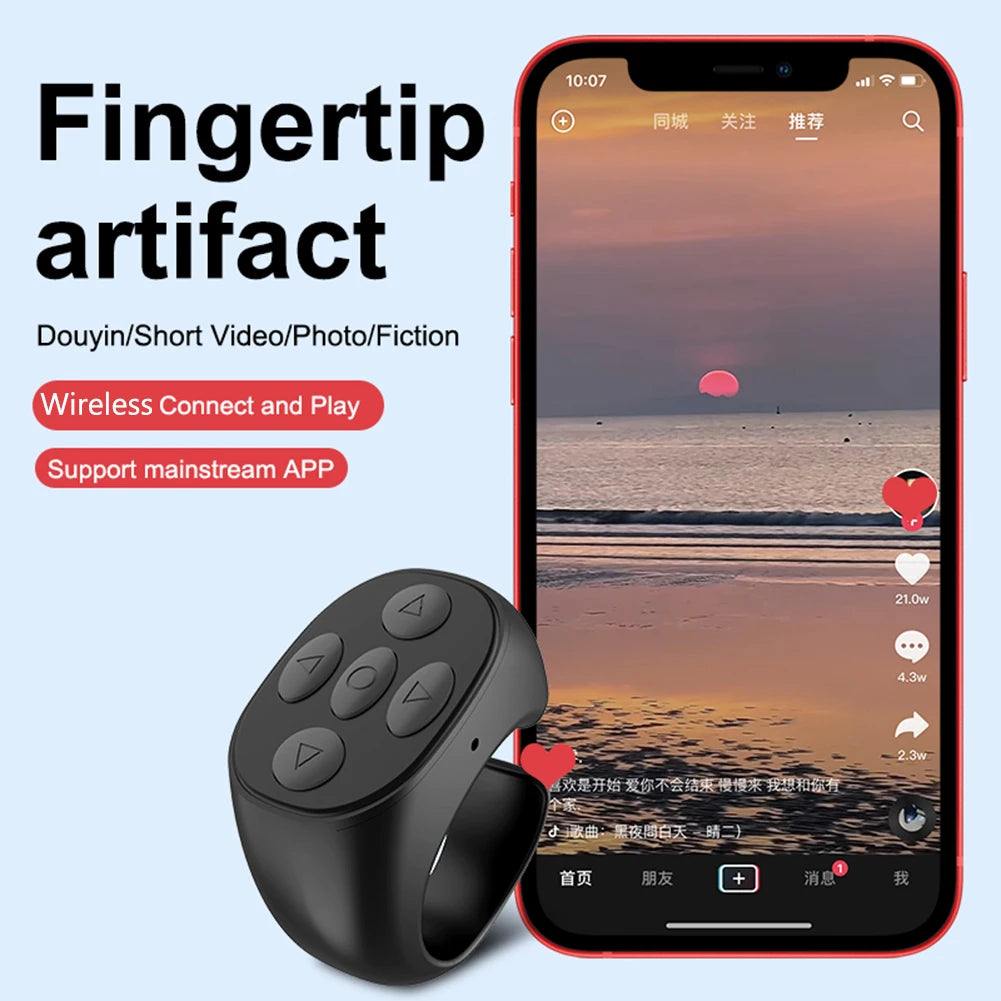 2024 New Wireless Bluetooth Mobile Selfie Lazy Artifac Photo Turn Page Controller Tiktok Remote Control Ring Controller