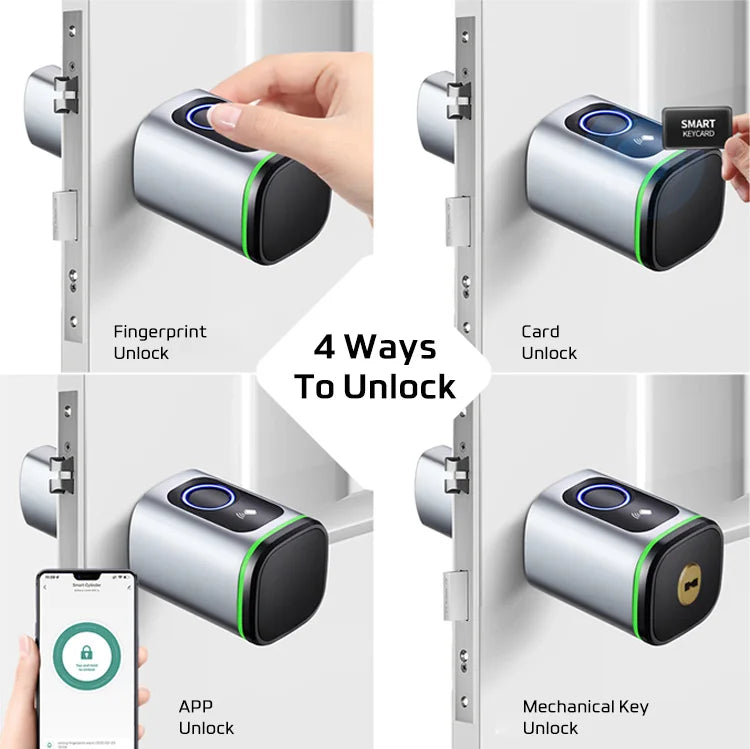 Euro Tuya TTLock APP Fingerprint RFID Card DIY Cylinder Lock Biometric Electronic Smart Door Lock Digital Keyless Replace