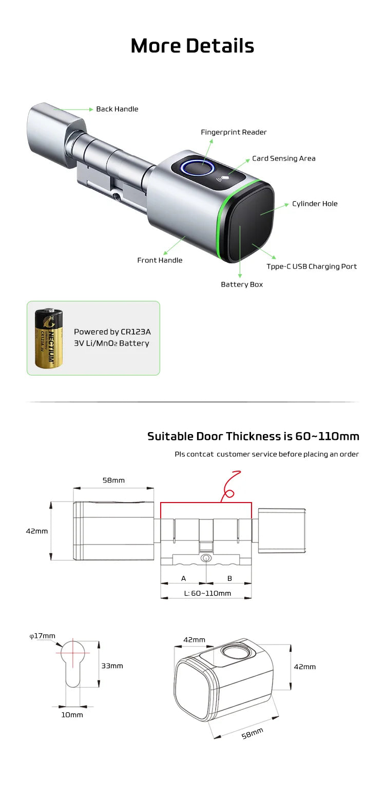 Euro Tuya TTLock APP Fingerprint RFID Card DIY Cylinder Lock Biometric Electronic Smart Door Lock Digital Keyless Replace