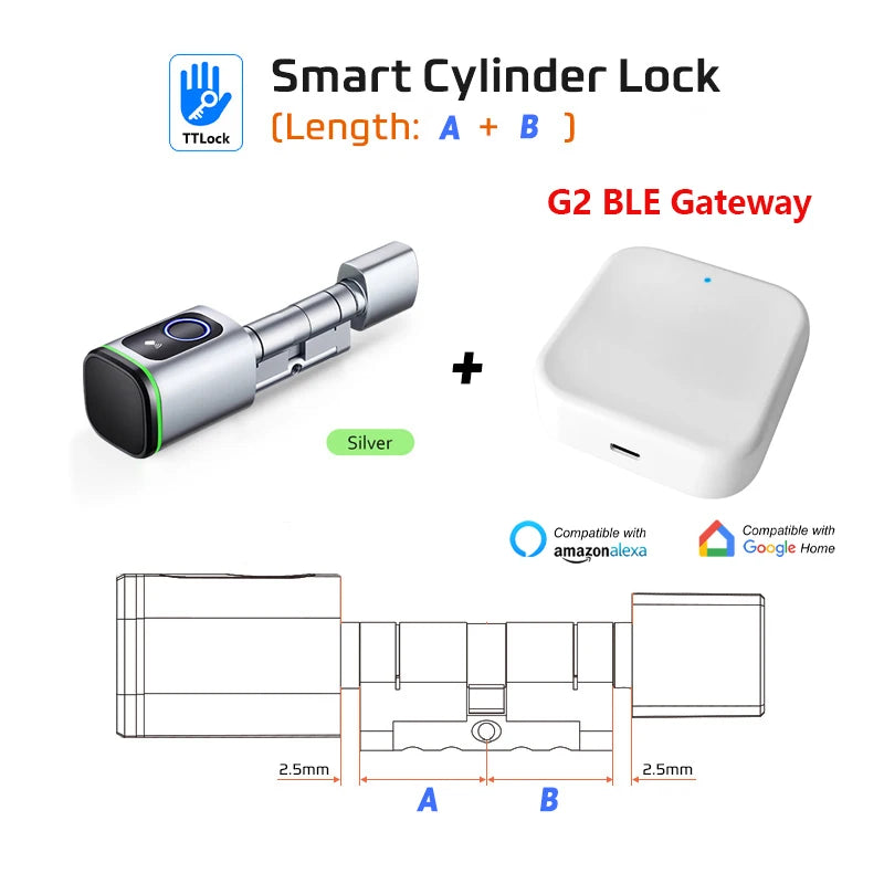 Euro Tuya TTLock APP Fingerprint RFID Card DIY Cylinder Lock Biometric Electronic Smart Door Lock Digital Keyless Replace