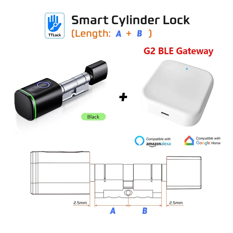 Euro Tuya TTLock APP Fingerprint RFID Card DIY Cylinder Lock Biometric Electronic Smart Door Lock Digital Keyless Replace